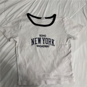 Brandy Melville White and Black Graphic Crop Top